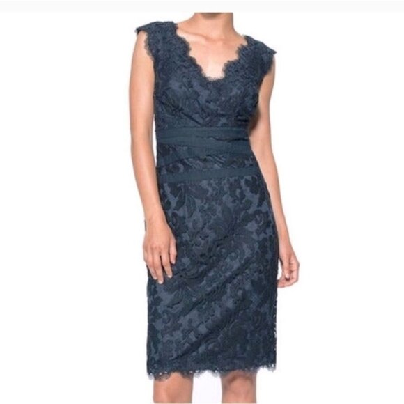 TADASHI SHOJI | Embroidered Lace Sheath Dress Teal green sz 14Q - Picture 4 of 7